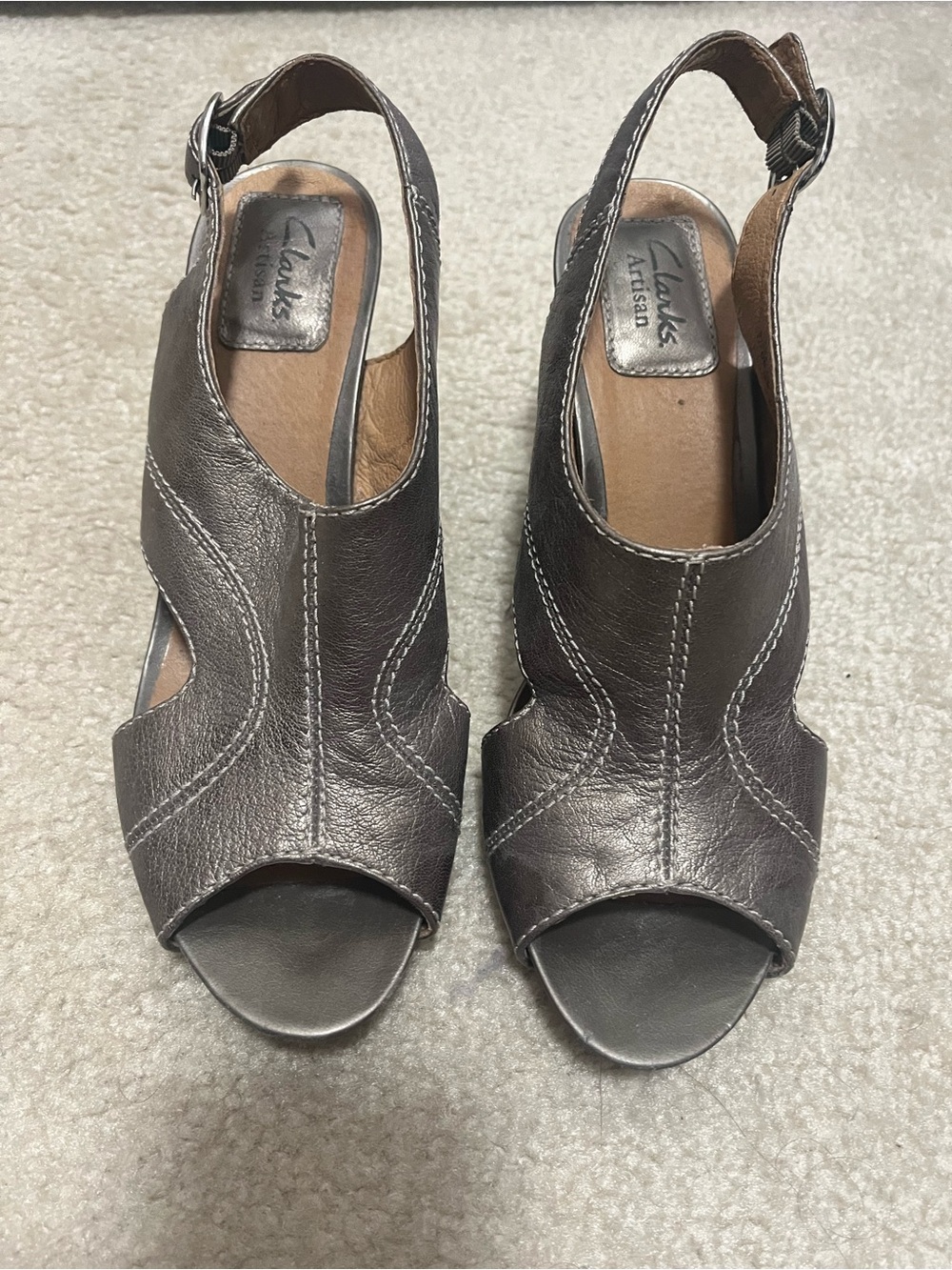 Clarks SlingBack Peep-Toe Sandals in Metallic Bronze